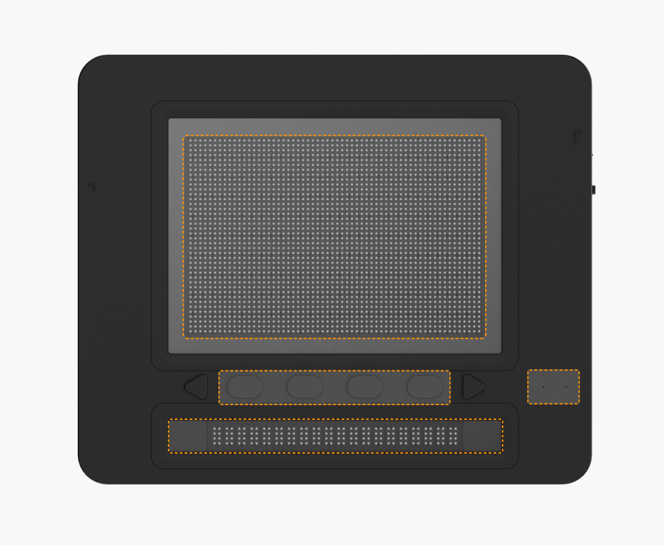 DotPad X with each hardware part highlighted