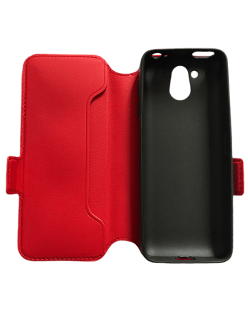 The red flip case fully opened