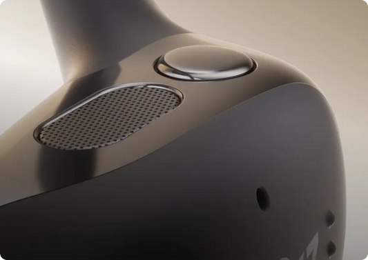 Close-up of the SHOKZ OpenFit 2 earbuds.