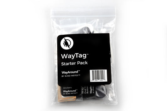 A package containing physical WayTag labels.
