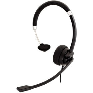 The V7 Deluxe USB Mono headset, shown with the boom mike curving towards the mouth area.