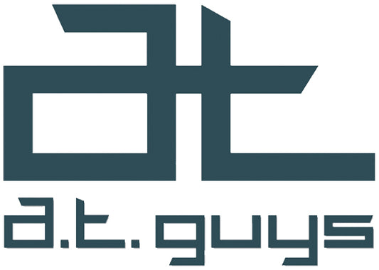 logo with an angular lowercase "a" and "t" with the letters connecting to the words A.T. Guys underneeth