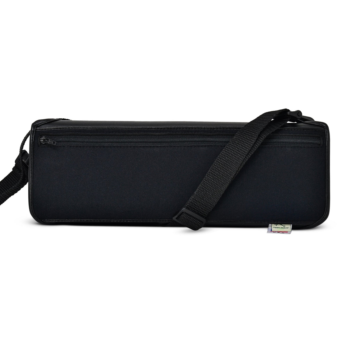 Closed black Brailliant BI 40X case with full-width zippered pouch, Turtleback label and an adjustable shoulder strap draped over its front.
