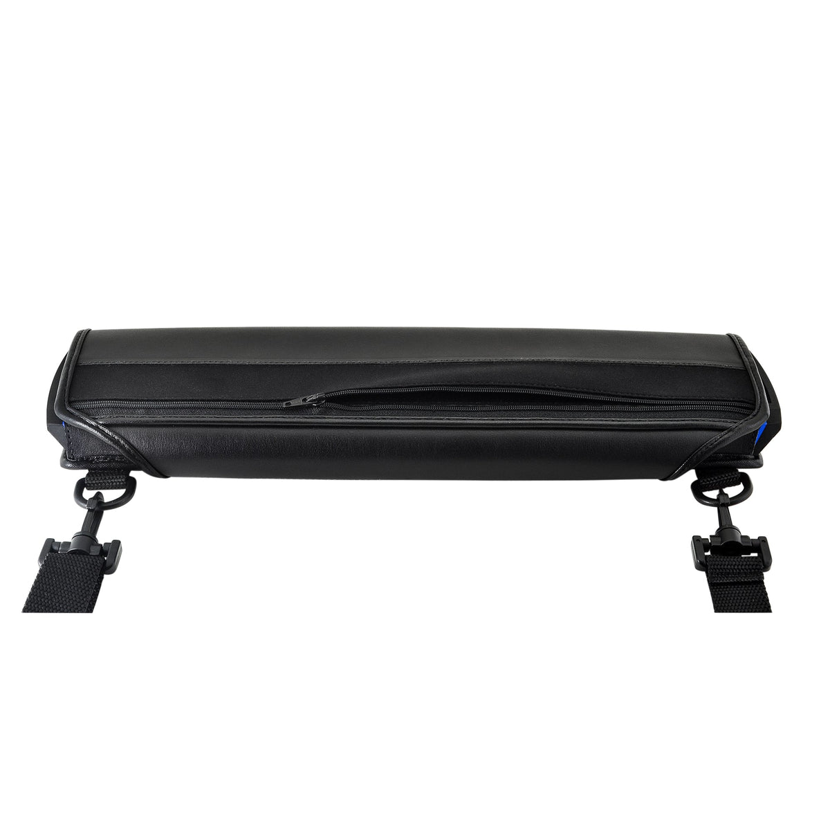 Closed black Focus 40 Blue 5th Generation case with a horizontal zipper pocket and two detachable strap clips.