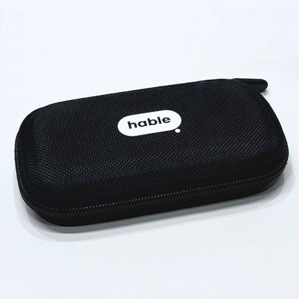 Closed black Hable Carry Case with a textured hard-shell exterior, zipper, and white Hable logo on top.