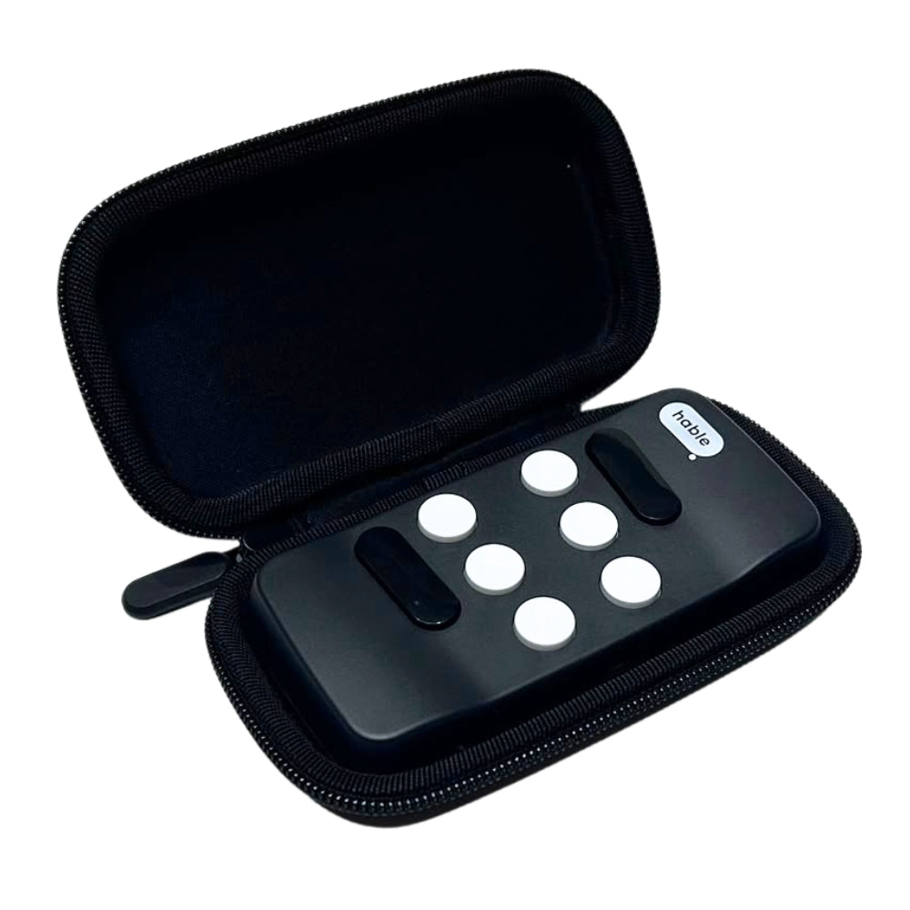 Open Hable Carry Case holding a Hable Easy controller inside the fitted black soft-lined interior.
