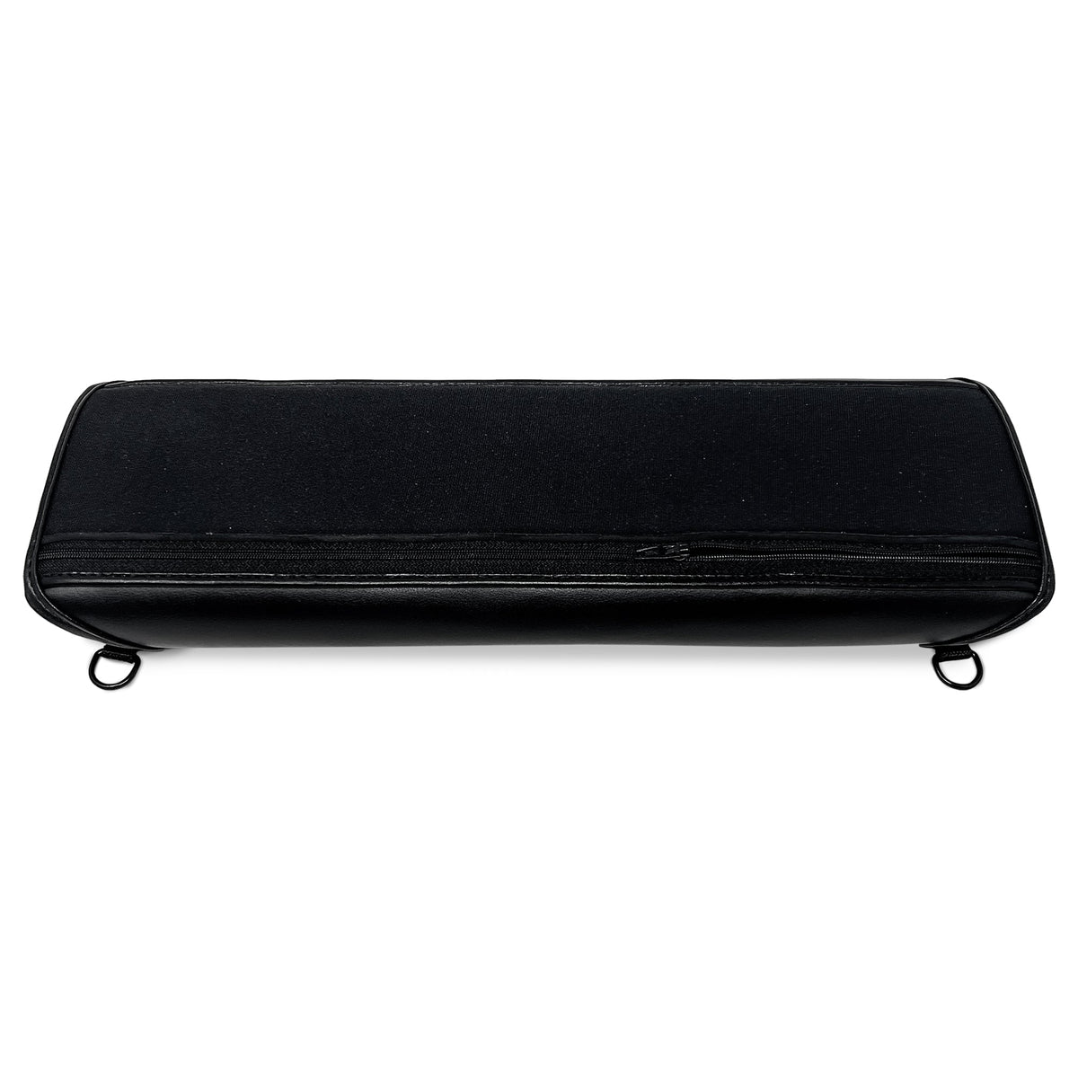 Closed front of the bNote40 case with its long zippered fabric accessory pouch and two metal shoulder-strap loops.