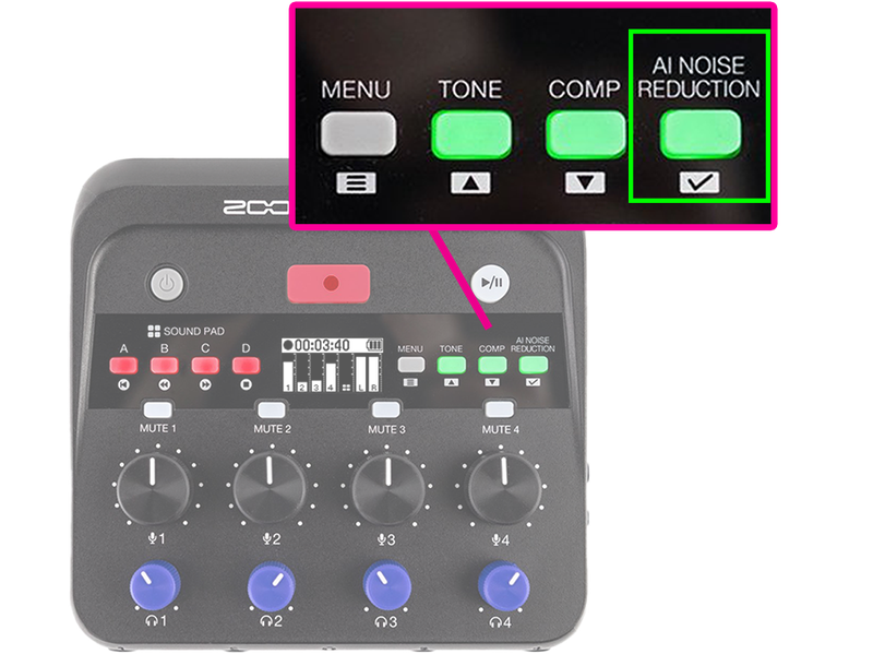 P4next with AI Noise Reduction button highlighted