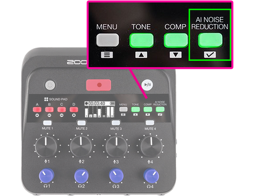 P4next with AI Noise Reduction button highlighted